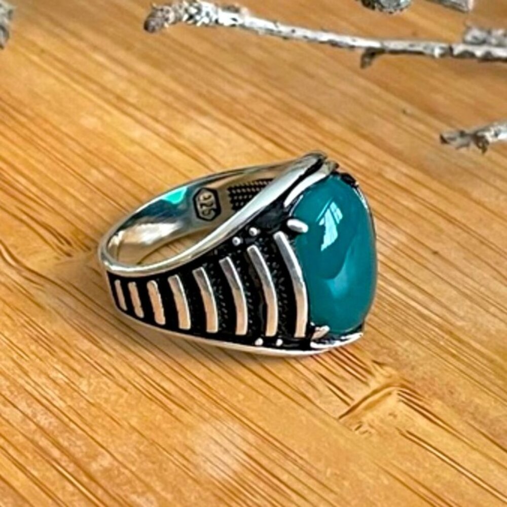 Green Agate 925 Sterling Silver Men's Rings